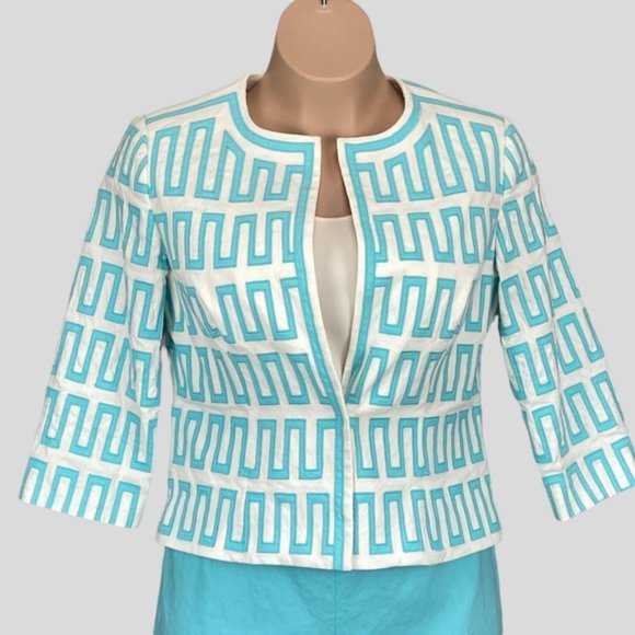Doncaster Collection Womens Turquoise Blue Blazer Linen Blend Snap Front size 12 - Picture 1 of 9
